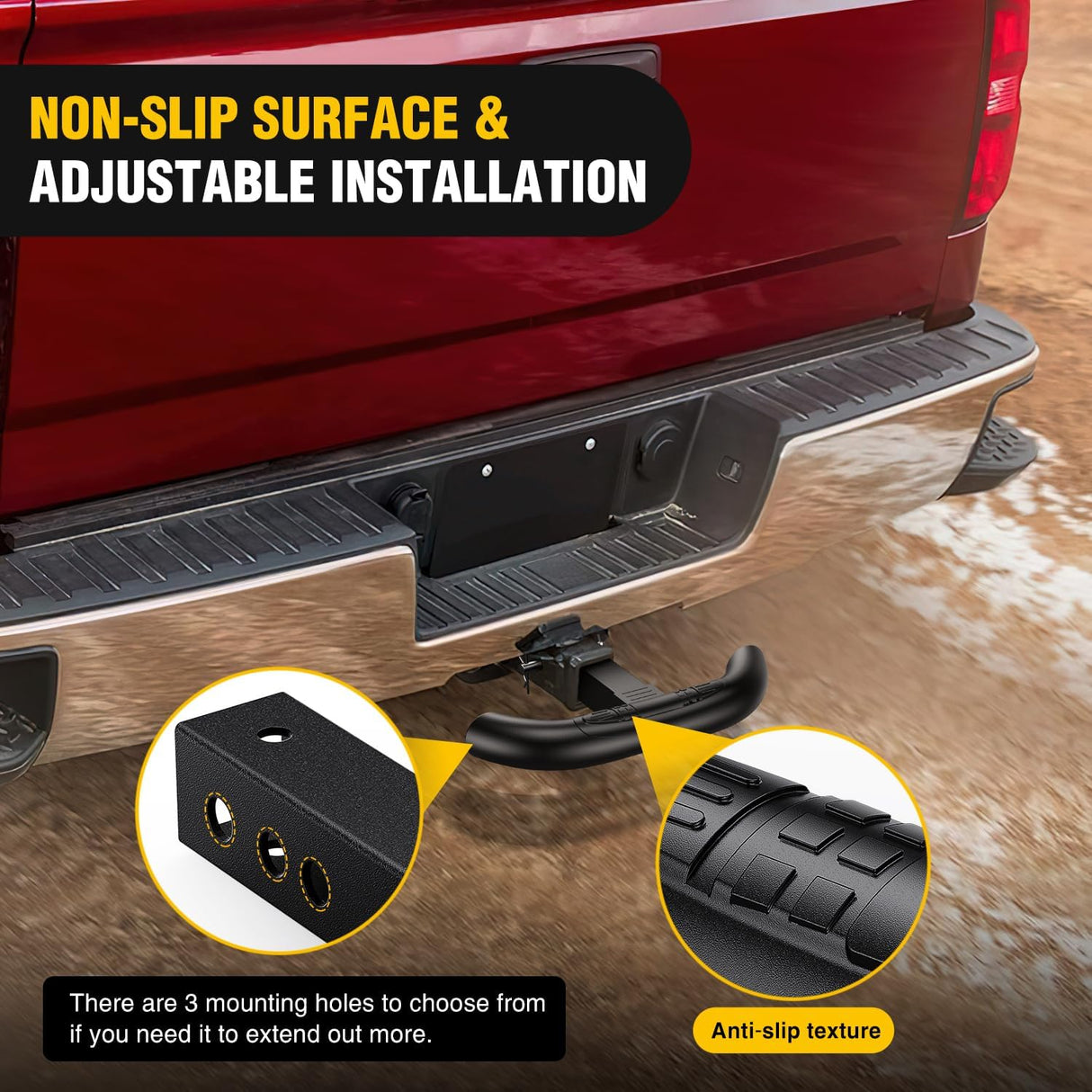 Tow Hitch Step 2 inch Receiver Heavy Duty Steel Rear Bumper Guard | for Pickup Truck SUV Van Universal 350lbs Capacity Wide Non Slip Trailer Hitch Step Bar with 5/8 inch Pin Clip