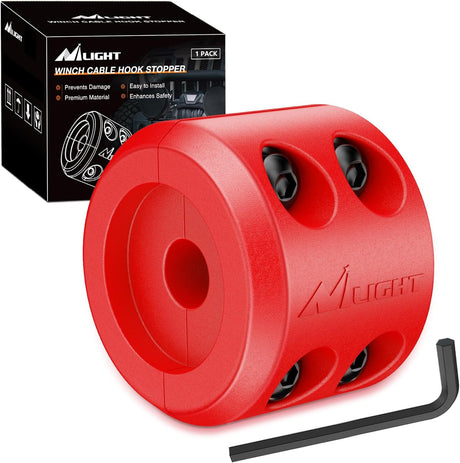 Winch Stopper for ATV UTV Truck SUV Winch Cable Hook Rubber Stopper Protects Towing Hook Synthetic Rope Winch Accessories Rope Line Saver with Stainless Steel Screws and Nuts Allen Wrenc, Red