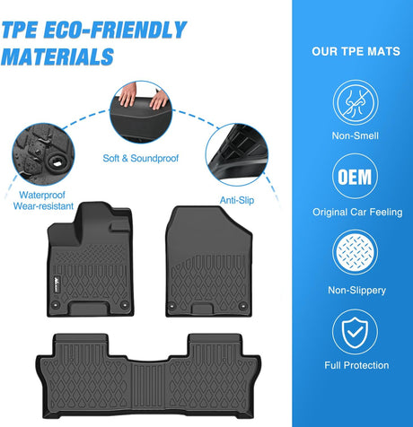 TPE Floor Mats for Honda Passport 2019 2020 2021 2022 2023 2024 2025 All Weather Custom Fit Heavy Duty Floor Liners