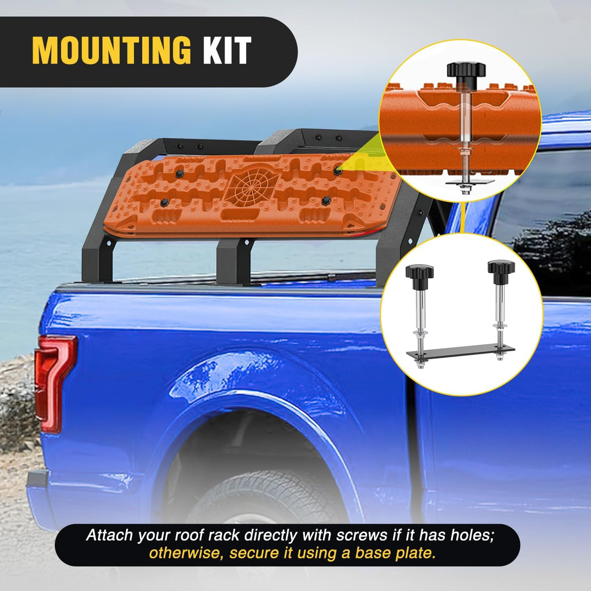 Off Road Traction Boards 4x4 Truck Jeep Recovery Tracks Mats Gear | Heavy Duty Tire Recovery Boards Mounting Kit With Round and Square Jack Lift Base for Truck Jeep SUV Mud Sand Dunes Snow
