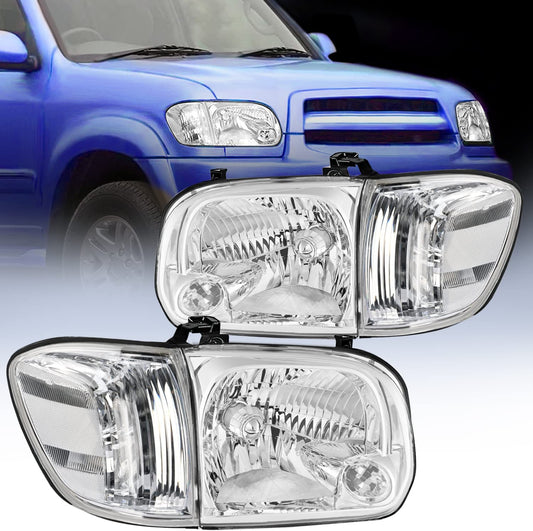 2005-2006 Toyota Tundra 4 Door Double Crew Cab 2005-2007 Sequoia Headlight Assembly Chrome Case Clear Reflector Nilight