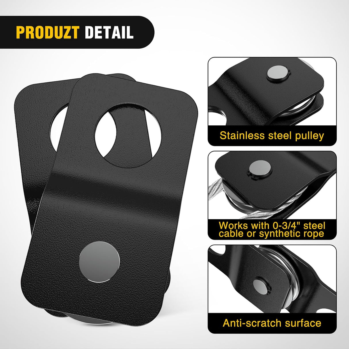 4 Ton Winch Snatch Block Towing Pulley Blocks 8000 LBS Capacity, Heavy Duty Offroad Recovery Accessory for Synthetic Rope & Steel Cable Universal ATV UTV