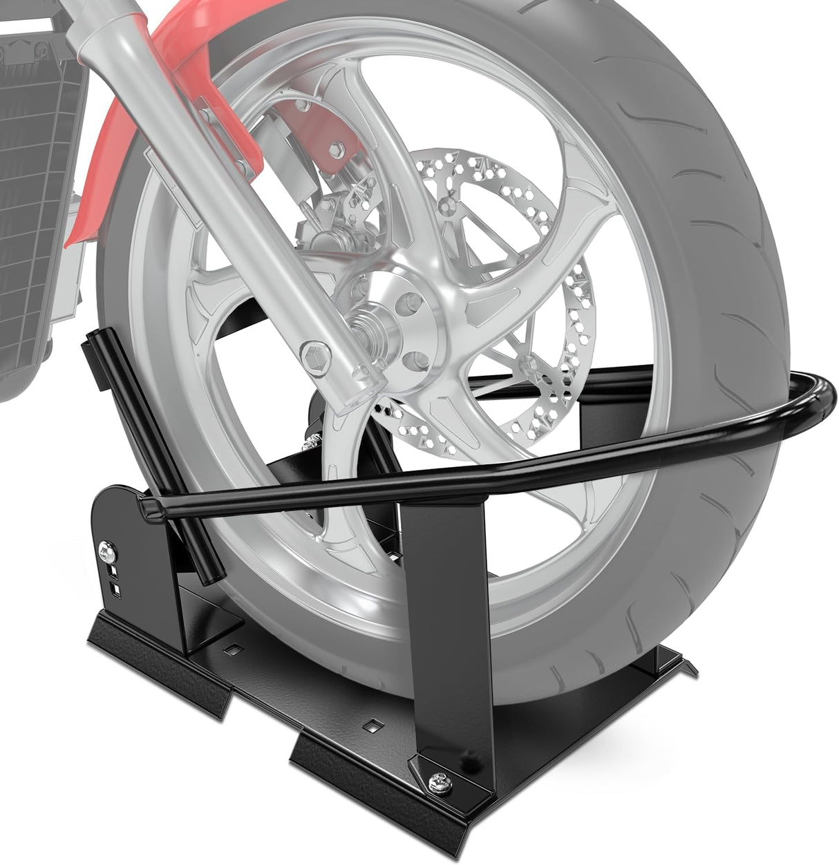 Motorcycle Wheel Chock 1800 lbs Capacity Wheel Cradle Holder Heavy-Duty Standard Steel Motorcycle Front Wheel Stand with 3 Adjustable Holes for 15 Inch-21 Inch Off-Road Motorcycles Black