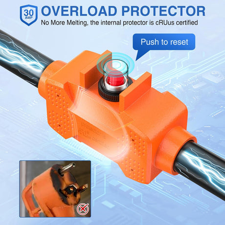 RV Locking Adapter Cord with Circuit Breaker Overload Protector 30 Amp to 30Amp Plug 110V Electrical 10 Gauge Wire ETL Listed TT-30P to L5-30R 30M/30F Weatherproof for RV Camper Caravan Van