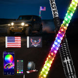 RGB LED Whip Light 1PC 5FT Spiral Antenna Whips | APP and Remote Control with DIY Chasing Patterns Brake Reverse Functions and Spring Base for ATV UTV RZR Can Am and Jeep