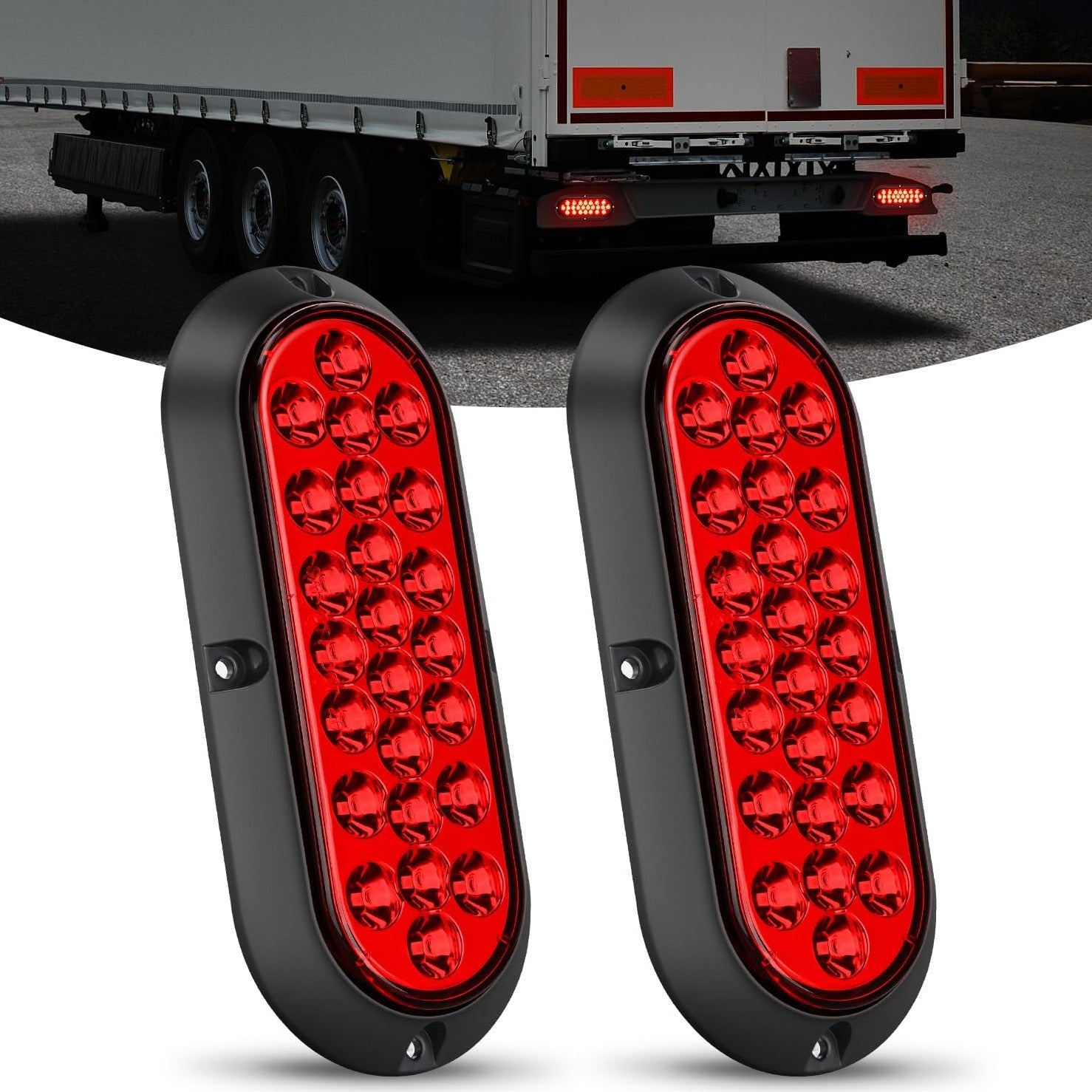 6" Oval Red 24Leds Trailer Tail Lights 2Pcs Nilight