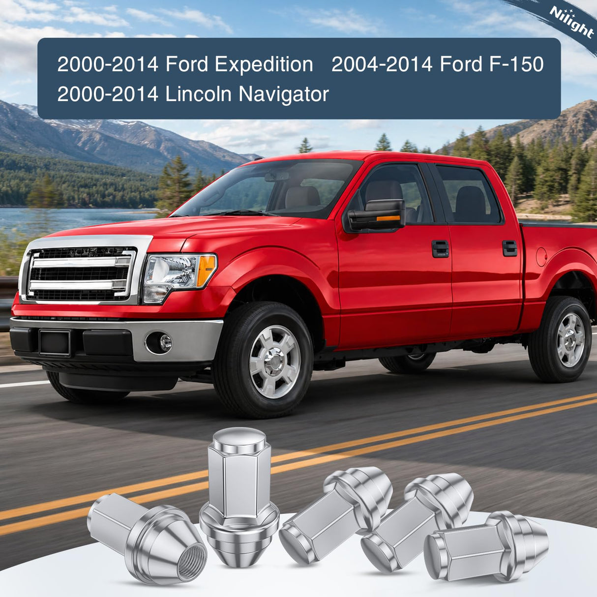 24PCS M14x2 Lug Nuts Compatible with 2004-2014 Ford F-150 | for 2000-2014 Expedition/Lincoln Navigator 2006-2008 Mark LT One-Piece Solid Chrome Steel OEM Factory Wheel Nuts Replace