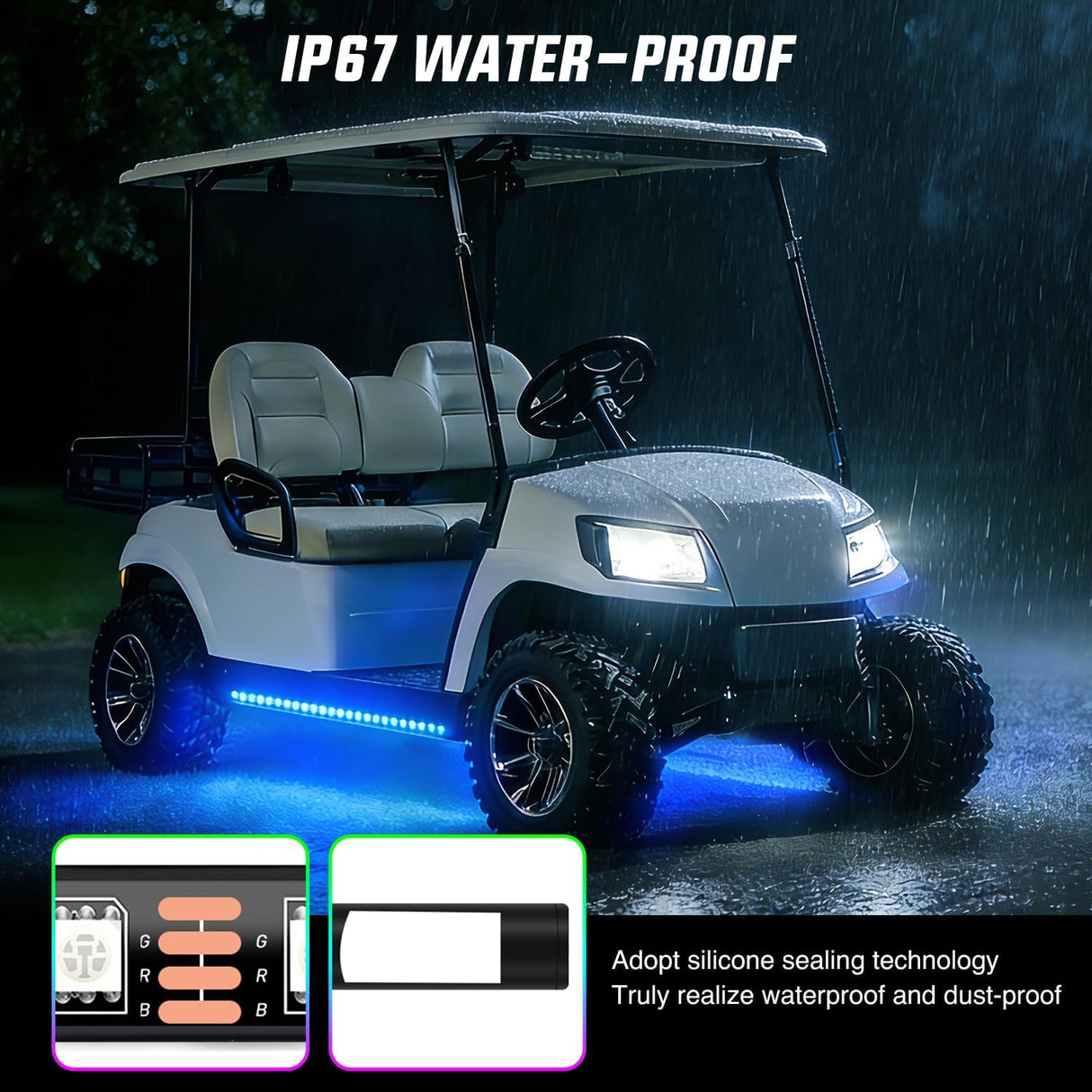 2PCS Golf Cart Underbody Lights Kit RGB Multi-Mode LED Neon Accent Lighting Lamp APP Remote Control Sound Active Music Sync IP67 Waterproof 12V-66V for EZGO Yamaha Club Car
