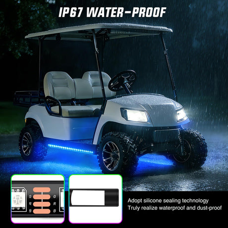 2PCS Golf Cart Underbody Lights Kit RGB Multi-Mode LED Neon Accent Lighting Lamp APP Remote Control Sound Active Music Sync IP67 Waterproof 12V-66V for EZGO Yamaha Club Car