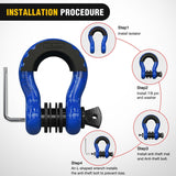 3/4 Inch D Ring Anti-Theft Shackle Tow Hook Jeep Truck SUV ATV UTV | Off Road Recovery Gear 19T 41,887 lbs Break Strength 4.75T WLL Rust-Resistant Anti-Rattle Isolators Heavy Duty Blue 2pack