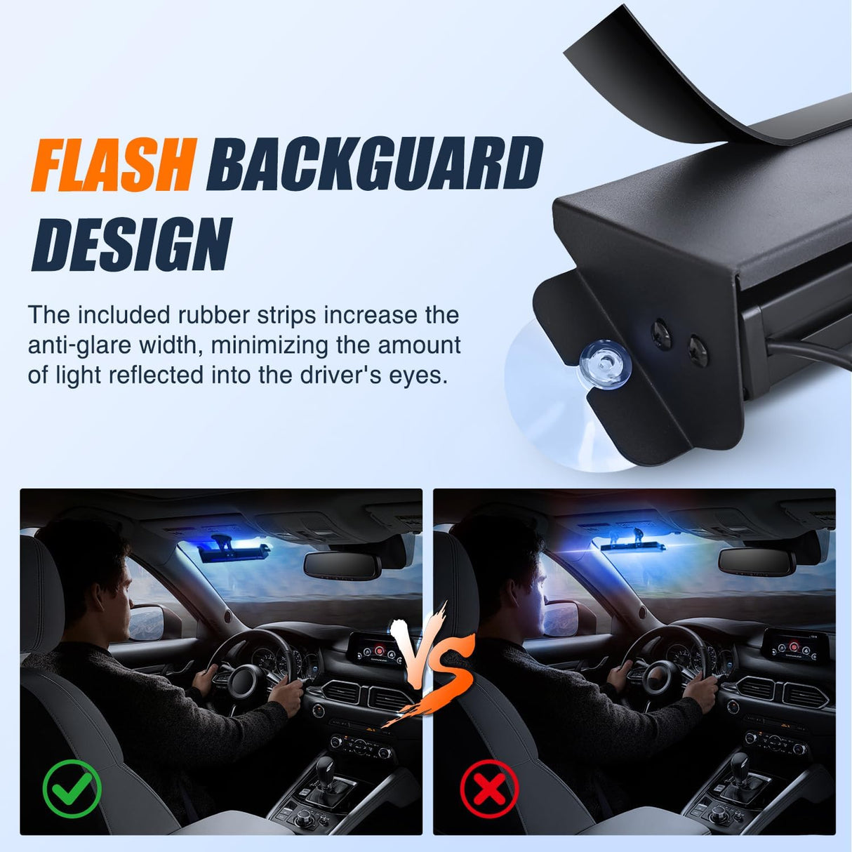 8LED Blue White Traffic Advisor Strobe Light Bar Hazard Safety | with Vacuum Suction Emergency Dash Warning Flashing Lights Front/Rear Windshield Visor for Truck Police Construction Vehicles
