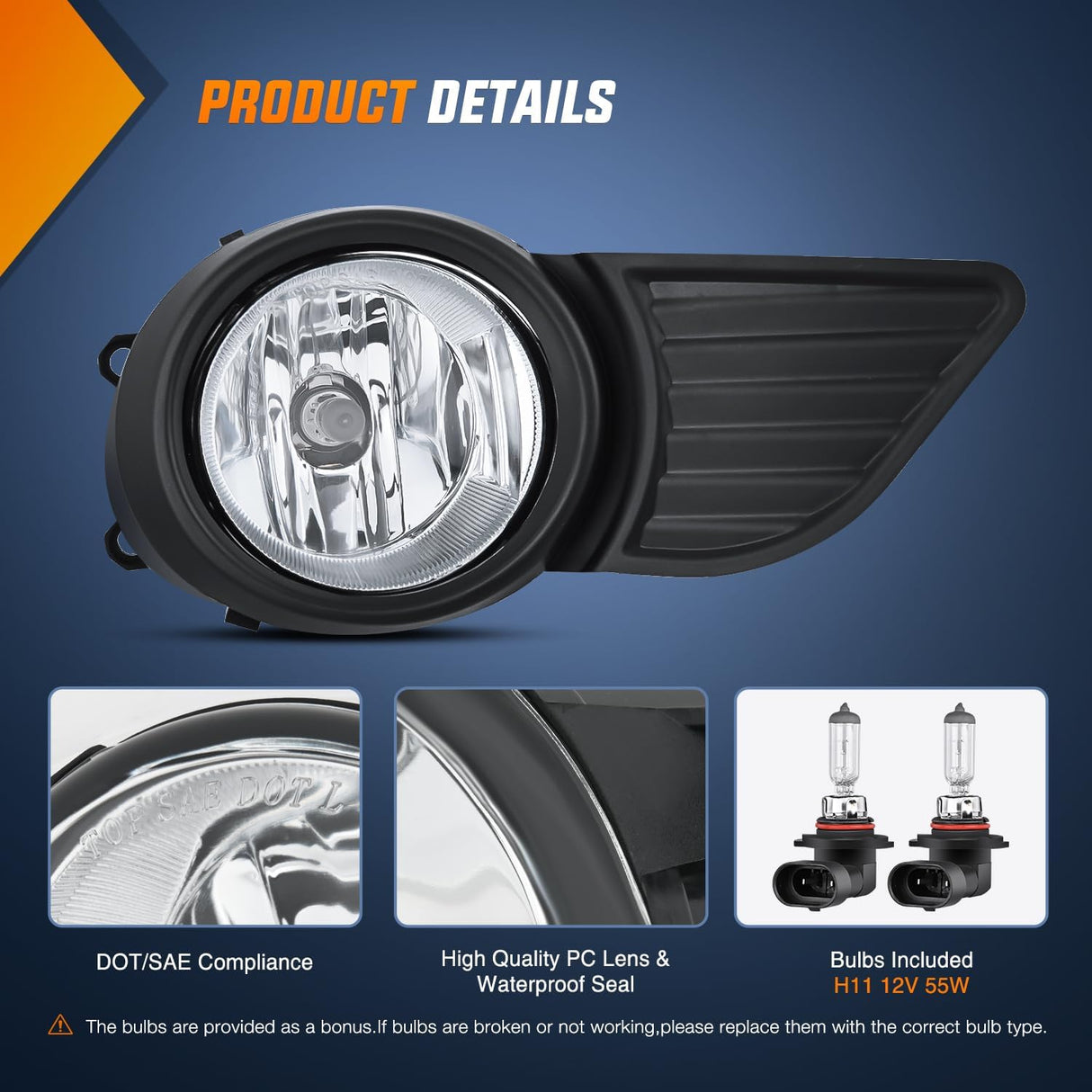 Fog Lights Assembly Compatible with 2011 2012 2013 2014 2015 2016 2017 Toyota Sienna Base LE XLE (Not Fit SE Models) w/H11 12V 55W Bulbs Driver and Passenger Side Clear Lens Black Bezel