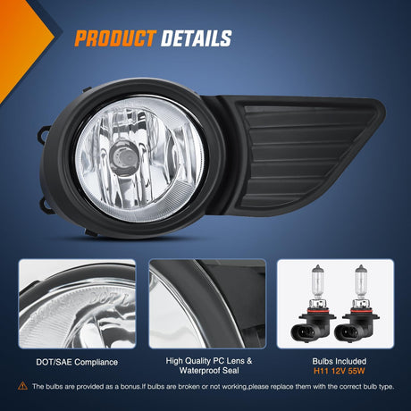 Fog Lights Assembly Compatible with 2011 2012 2013 2014 2015 2016 2017 Toyota Sienna Base LE XLE (Not Fit SE Models) w/H11 12V 55W Bulbs Driver and Passenger Side Clear Lens Black Bezel