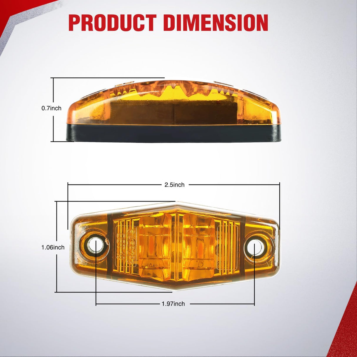 2.5 Inch Oval Side Marker Clearance Light 2 LED 8 Pack Amber 80LM High Lumen Waterproof Surface Mount 12V Direct Wire for Truck Trailer Boat RV Semi