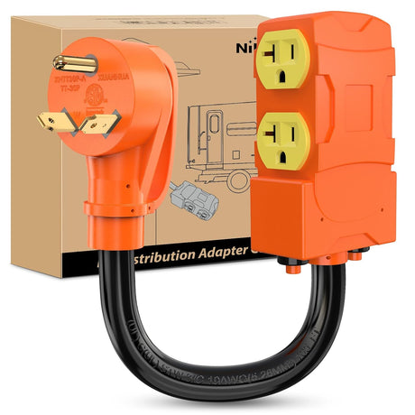 30 Amp to 20 Amp 110V RV Power Adapter Cord with Circuit Breaker NEMA TT-30P Male to 4X 5-15R/5-20R Female RV Distribution Adapter Plug ETL Listed 4 Household Outlets for RVs Camper Generator