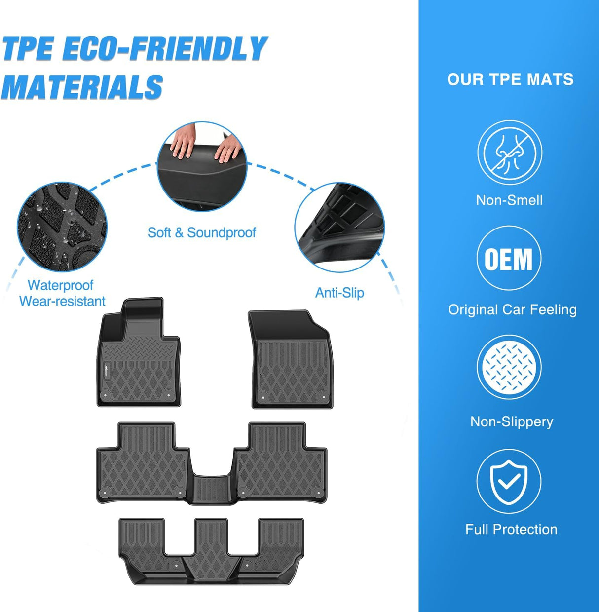 TPE Floor Mats for Volvo XC90 2016 2017 2018 2019 2020 2021 2022 2023 2024 2025 2026 (Only for Plug-in Hybrid Models) All Weather Custom Fit Heavy Duty Floor Liners