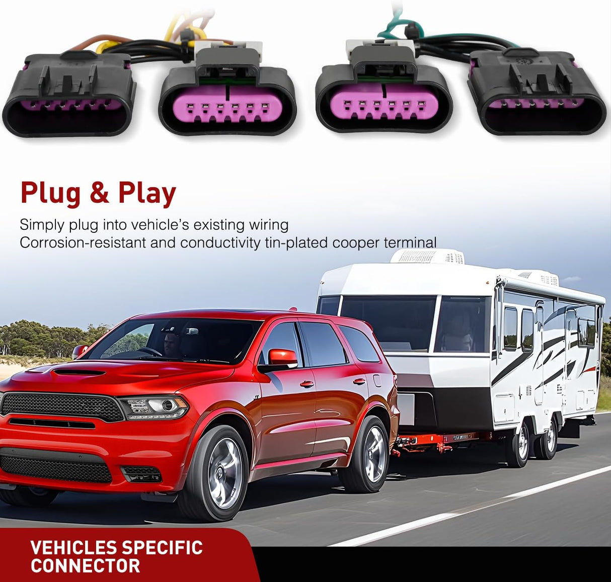 4 Pin Trailer Wiring Harness Kit 56336 Vehicle Standard 4 Way Connector Custom for 2014 2015 2016 2017 2018 2019 2020 2021 2022 2023 2024 2025 Dodge Durango Simple Fit Tow Hitch