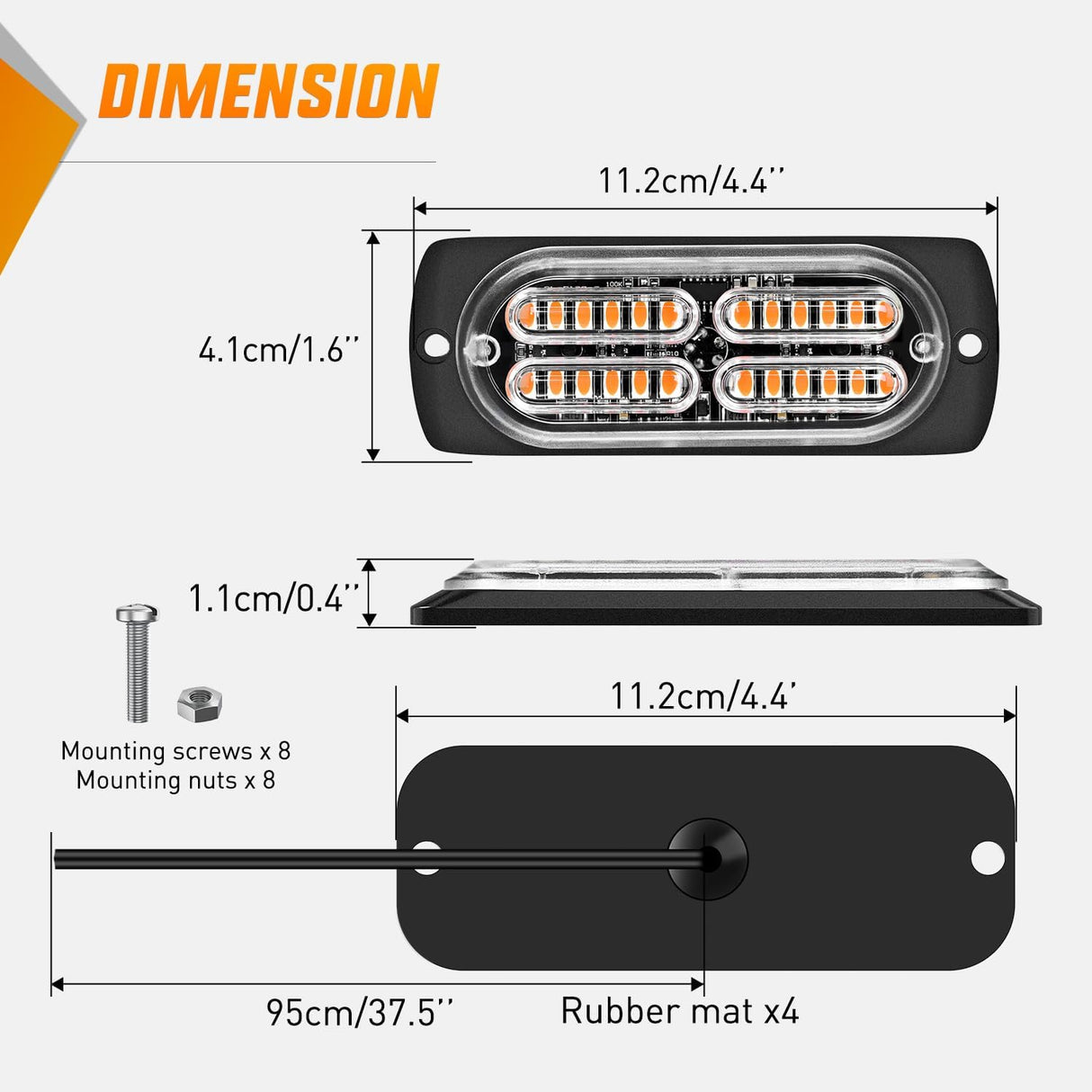 4PCS 24LED Emergency Strobe lights 12V 24V Amber Surface Mount Grille Hazard Safety Warning Light Sync Feature Side Flashing Marker Flash for Car Truck Campers