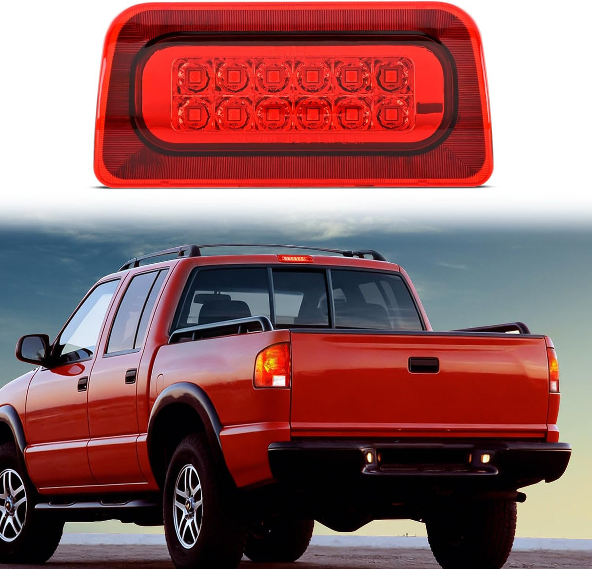 Third Brake Light Tail High Mount 3rd Stop Lights Red Lens Compatible with Chevy S10 and GMC Sonoma 1994-2003 Isuzu Hombre 1996-2000 Truck Rear Center Cab Lamp