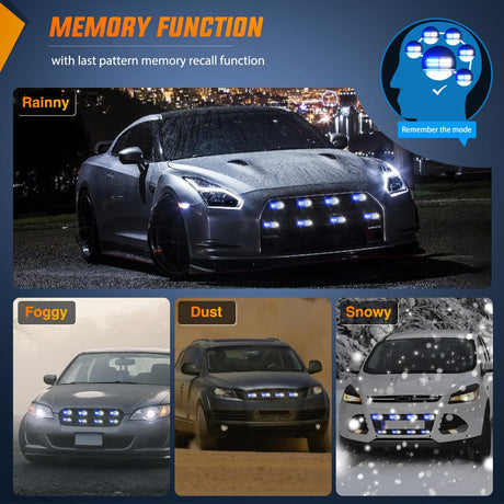 8PCS Led Strobe Lights with Controller 12V 24V Sync Feature Blue White Emergency Hazard Warning Light 12 24 LED Surface Mount for Vehicle Car Truck RV ATV