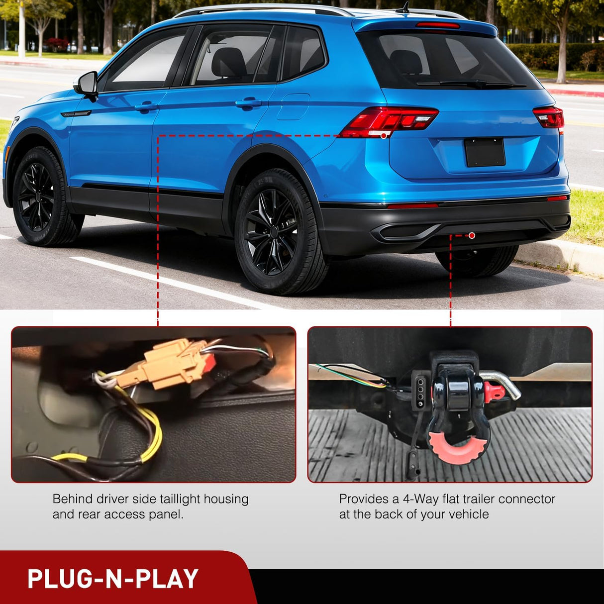 4 Pin Trailer Wiring Harness Kit 56403 Vehicle Standard 4 Way Connector Custom for 2018 2019 2020 2021 2023 2024 Volkswagen Tiguan Simple Fit Tow Hitch Accessories