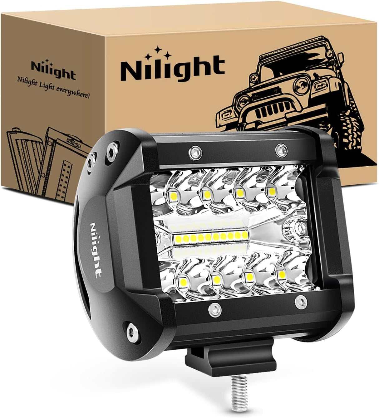 Led Pods 4Inch 60W Flood Spot Combo Off Road Driving Fog Light Bar Work Lighting for Truck Tractor Pickup Boat SUV ATV UTV 4WD Car 4x4 Van Camper Motorcycle Dirt Bike Golf Cart 12V 24V