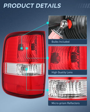 2004-2008 Ford F150 Taillight Assembly Rear Lamp Replacement OE Style Red Housing Driver Passenger Side Nilight