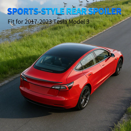 Spoiler Fit for Tesla Model 3 2017-2023 Spoilers for Cars Rear Spoiler Wing Sporty Appearance Rear Trunk Lip Exterior Accessories No-Drill Installation ABS Carbon Fiber Pattern, Glossy Black