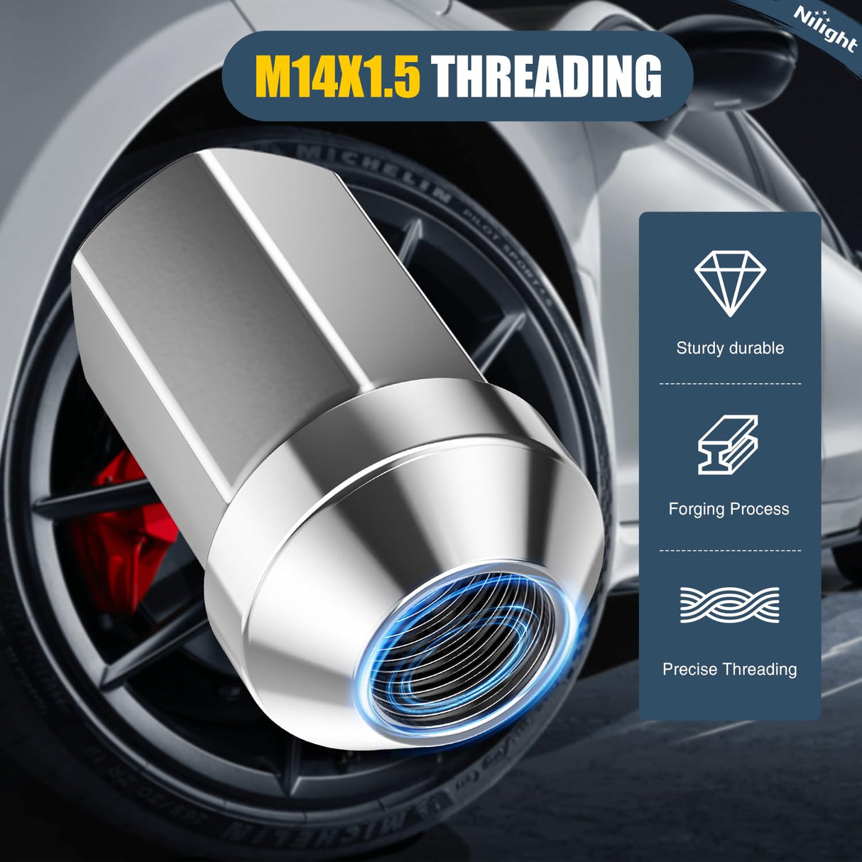 32PCS M14x1.5 Lug Nuts Compatible with 2012+ RAM 2500 3500 | for 2008+ Chevy Silverado/GMC Sierra 2500 3500 One-Piece Solid Chrome Steel Aftermarket Wheel Nuts Replace