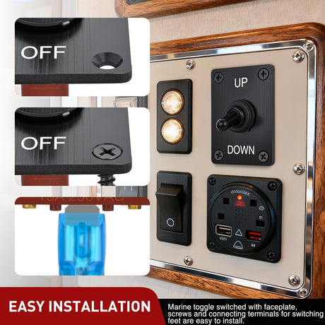 Heavy Duty Momentary Toggle Switch Waterproof 3 Pin 3 Position (ON)-Off-(ON) SPDT 12V DC 30A with Up-Down Mounting Panel and Weatherproof Cap Cover for Auto Car Marine Boat Automotive