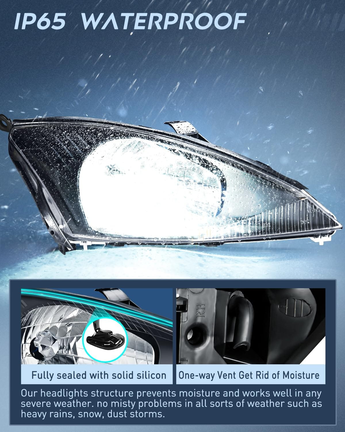2000-2004 Ford Focus Headlight Assembly Black Housing Clear Reflector Upgraded Clear Lens Nilight