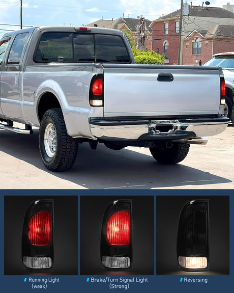 Tail light + 3rd Third Brake Light Assembly Compatible with 1999 2000 2001 2002 2003 2004 2005 2006 2007 F250 F350 F450 F550 Super Duty Smoke Taillight with High Mount Brake Rear Cargo Lamp