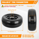 11x4.00-5 Solid Lawn Mower Tires, 11 Inch Flat-Free Polyurethane Tire with 3/4 Inch Axle Bore & 3.4 Inch Hub Length, Airless Replacement Wheels for Lawn Mowers, 2 Pack