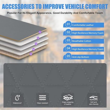 Car Seat Cushion Cover Gray Leather Front Seats Waterproof Anti-Slip with Storage Bag Wraps Bottom Fits Cars Sedan Van SUV Truck