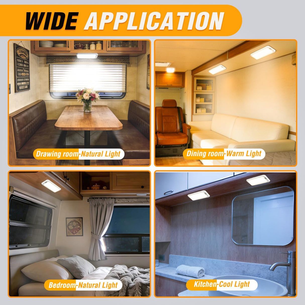LED Interior Light 4PCS 12.5 Inch 3 Color Ceiling Light | 96LEDs with Dimmable 3100K to 6500K Lighting Memory Function and 12V-30V Compatibility for RV Enclosed Cargo Trailer Van Boat