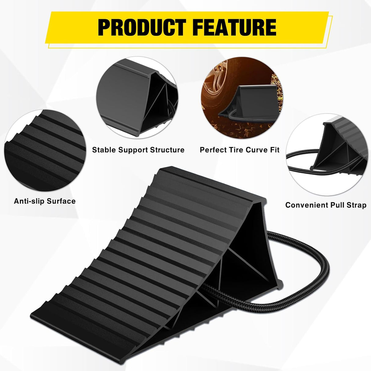 Wheel Chocks, Heavy Duty Wheel Stopper for Car, Truck, RV, Trailer, Caravan, Motorcycle, 8.7 Inch x 4.8 Inch x 4.2 Inch, 2-Pack(Black)