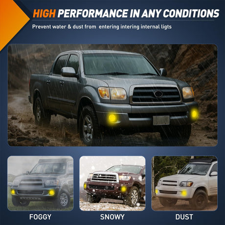 Fog Lights Assembly Compatible with 2001 2002 2003 2004 2005 2006 2007 Toyota Sequoia 2000-2006 Tundra(NOT fit steel front bumper models) w/9006 12V 51W Bulbs Amber Lens