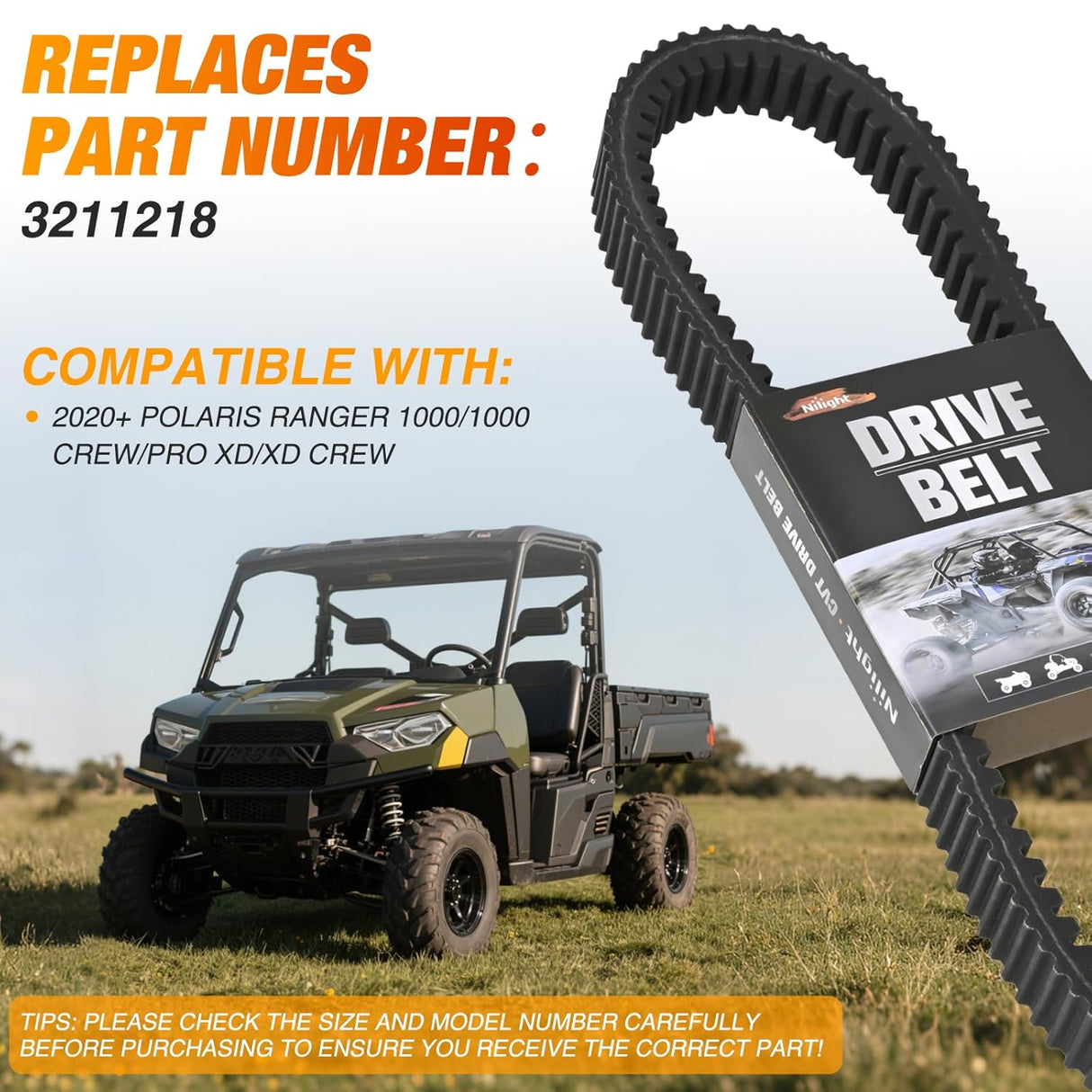 3211218 Drive Belt Fit for Polaris Ranger 1000 Crew 1000 2020 2021-2025 Pro XD Crew 570 SP Compatible with Northstar Premium Winter Prep EPS Heavy Duty Aramid Extreme Badass CVT Belts, 1 Pack