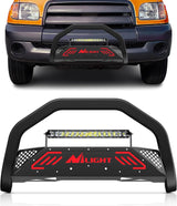 Bull Bar&License Plate Hole with LED Light Bar Compatible with Toyota Tundra 1999-2006 for Toyota Sequoia 2001-2007 Truck Brush Guard, Front Bumper Push Bar w/Grille Skid Plate Light Mount