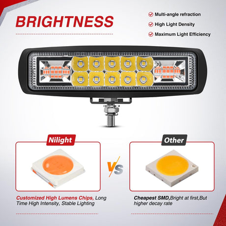 LED Light Pods 2PCS 6 Inch 60W Amber White 3 Lighting Modes Fog Lights Spot Flood Combo Beam with Dual Control 18AWG Wiring Harness for Truck Pickup Golf Cart UTV ATV SUV Boat 4x4 Car