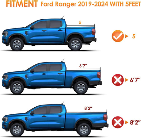 Soft Tri-fold Truck Bed Tonneau Cover Fits for 2019 2020 2021 2022 2023 2024 2025 Ford Ranger-5ft