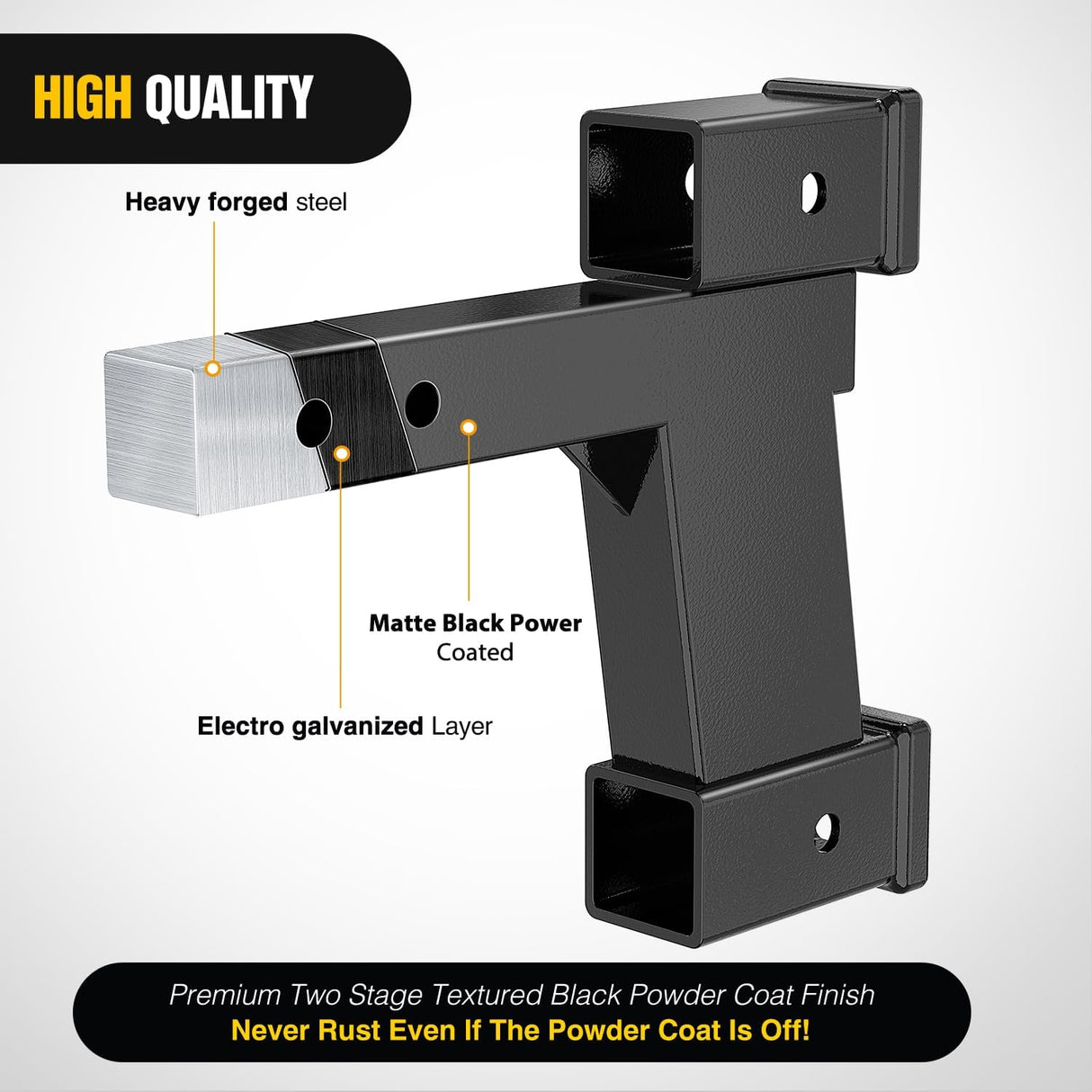 Trailer Hitch Extension Riser for 2 Inch Receiver with 2 and 8Inch Rise or Drop with Bolt Nut Clip 10,000 lbs Capacity Adjustable Extend 8 Inch 10 Inch Length Black Coated for Class I-VI Receivers