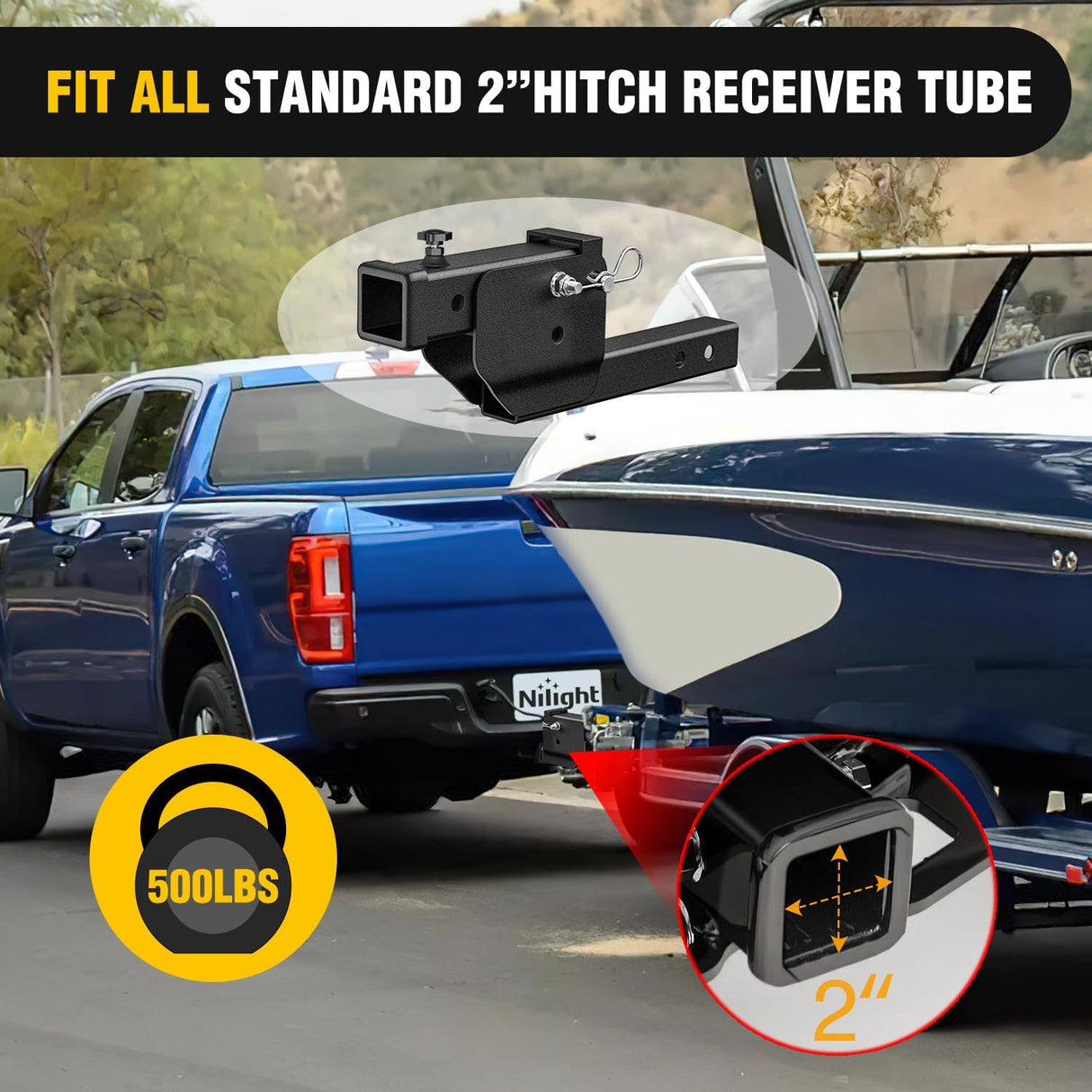 Trailer Hitch Folding Extender Mount Shank 16.54 Inch Compatible with Wheelchair Cargo Carrier Adapter for 2 Inch Receiver Trailer Hitch 500lbs Black Powder Coated