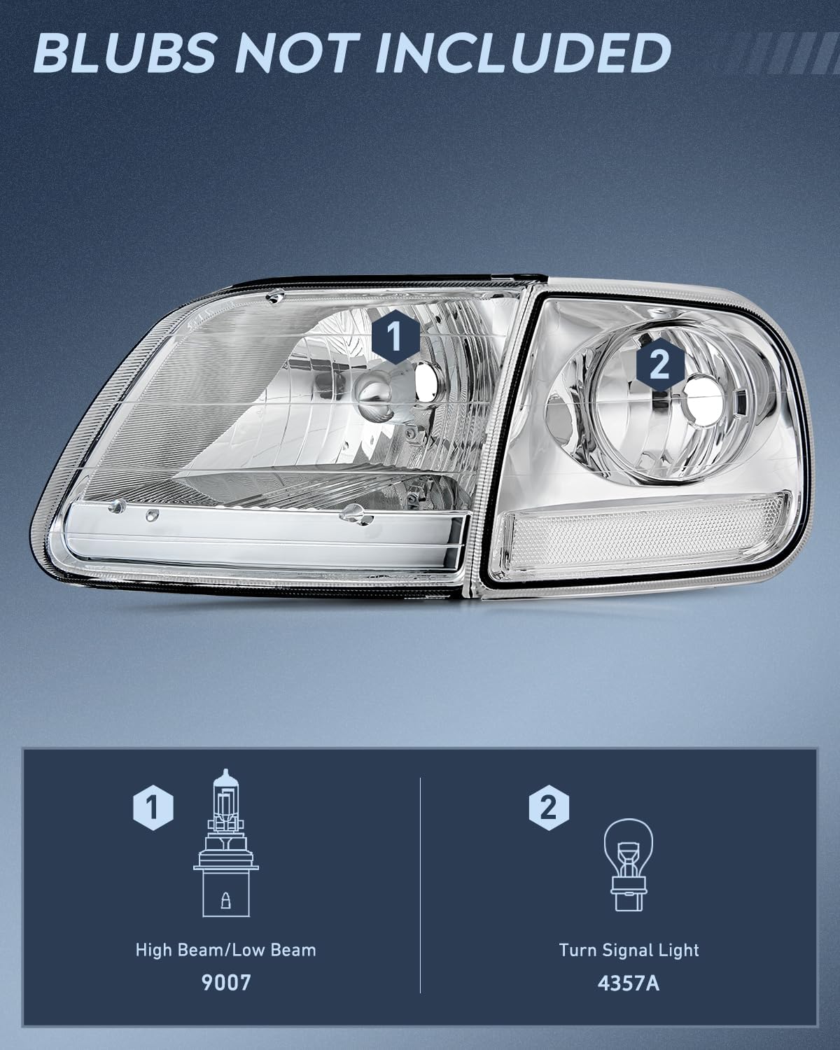Headlight Assembly Compatible with 1997 1998 1999 2000 2001 2002 2003 Ford F-150 Expedition Chrome Housing