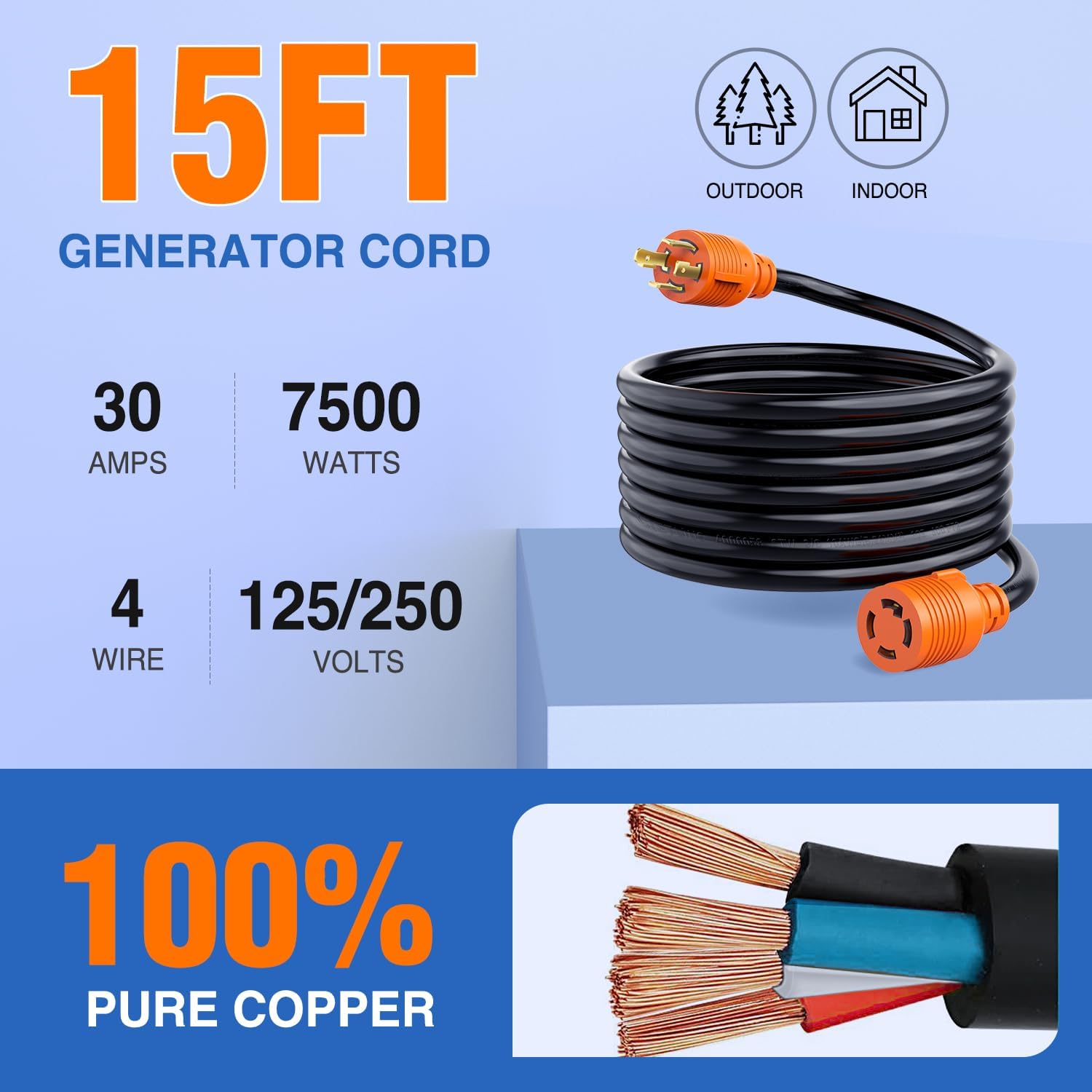 30Amp 15FT Generator Extension Cord Nilight