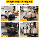 Foldable Platform Cart 220 lbs Push Dolly with 3 Inch PU Wheels PP Deck Flatbed Cart for Home Garage Office Use Black