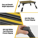 RV Step Stool Aluminum Folding Platform Steps 19x14.5 RV Steps 4 Levels Adjustable Heavy Duty Step Stool with Anti-Slip Surface Rubber Feet Portable Handle 500lbs for Camper Trailer, Black