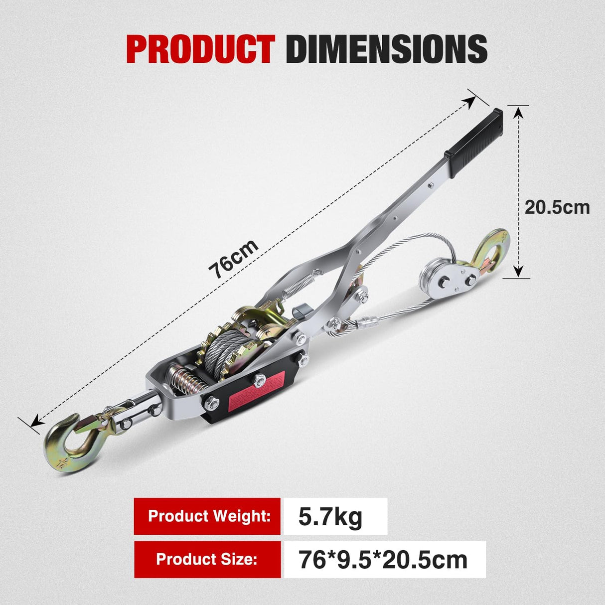 Come Along Winch 5 Ton /10,000 Lbs Heavy Duty Come Along Cable Puller Hand Winch Tool with 10 Ft Rope Double Gear 3 Hook for Lifting Pulling Road Vehicle Recovery Automotive Hoist Winch Puller