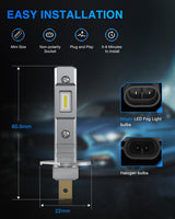 EF2 H1 LED Fog Light Bulbs 250% Brightness 6000K Cool White 1:1 Mini Size Halogen Replacement H1 LED Fog Light DRL Conversion Kit,Pack of 2