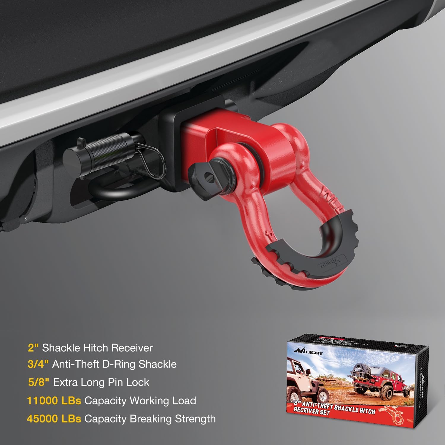 2" Anti-Theft Shackle Hitch Receiver Set Red Nilight